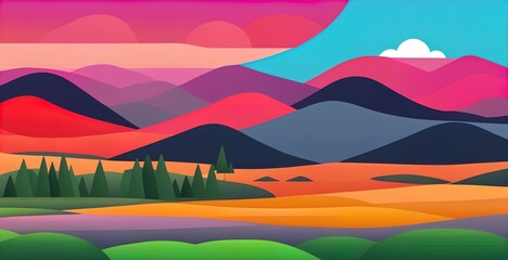Fototapeta premium Sunset landscape with mountains