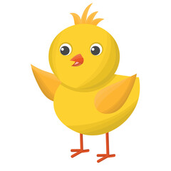 Cute cartoon yellow chick in kids cartoon flat style isolated on white background, Happy Easter element.