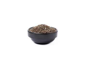 Chia seeds in bowl isolated on white background. SUPERFOOD