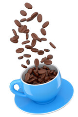 Ceramic coffee cup with coffee for americano, espresso, mocha, latte on white