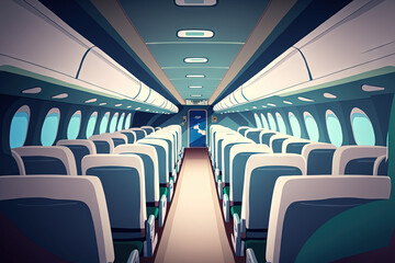 boeing airplaine interior empty and passangers free. Generative AI