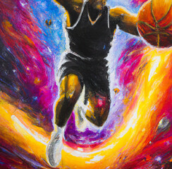 An oil painting of a generic basketball player