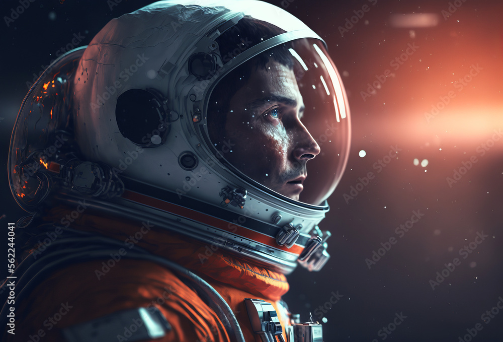 Wall mural a space astronaut figure wearing a helmet. side profile. generative ai