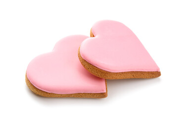 Heart shaped cookies on white background. Valentines Day celebration