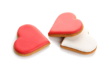 Heart shaped cookies on white background. Valentines Day celebration