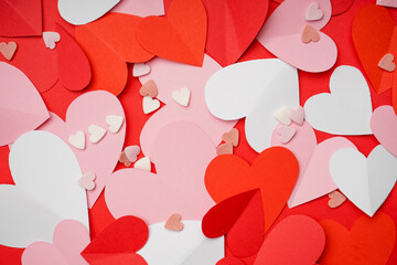 Beautiful paper hearts as background. Valentines Day celebration