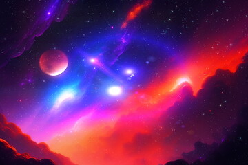 night  starry sky and moon  nebula  and stars flare light  background generated ai