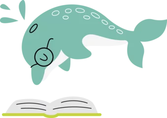 Foto op Plexiglas Funny dolphin in glasses read book flat icon © Mykola Syvak