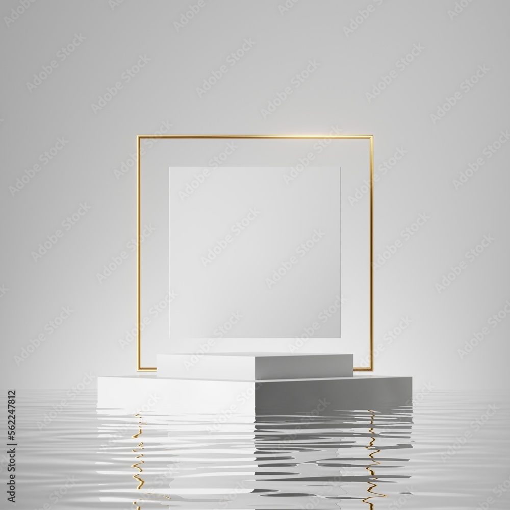 Aufkleber 3d render, abstract minimalist white background with empty podium platform for product presentation,