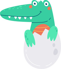 Cute crocodile hatched from egg flat icon