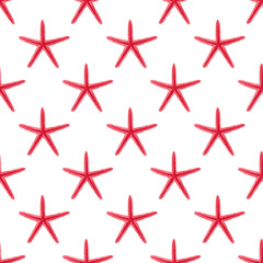 Watercolor red starfish seamless pattern.