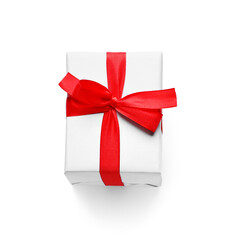 Gift box with beautiful bow isolated on white background. Valentine's Day celebration