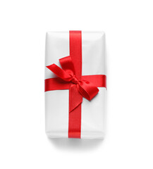 Gift box with beautiful bow isolated on white background. Valentine's Day celebration