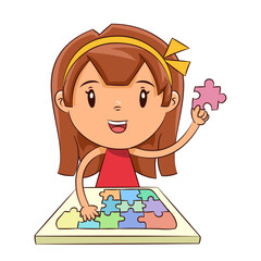 Girl playing puzzle pieces