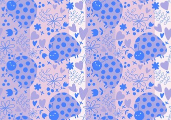 Cartoon animals seamless beetle ladybug pattern for wrapping paper and fabrics and linens and kids clothes print