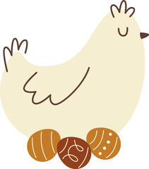 Cute cartoon chicken with eggs flat icon