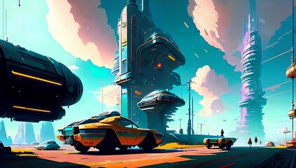Obraz premium RetroFuturistic illustration concept created with generative AI-Technology