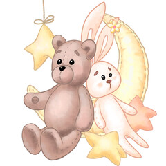 drawing of plush textile toys. High quality photo