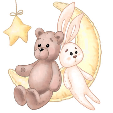 drawing of plush textile toys. High quality photo