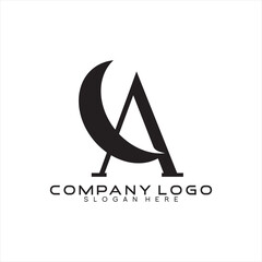 Letter A vector logo design with crescent moon.