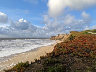 Half Moon Bay coastline, sunset over the sea, storm over the sea, clouds over the sea, California coast, pacific ocean coastline, breathtaking ocean view, west coast, view from the cliffs