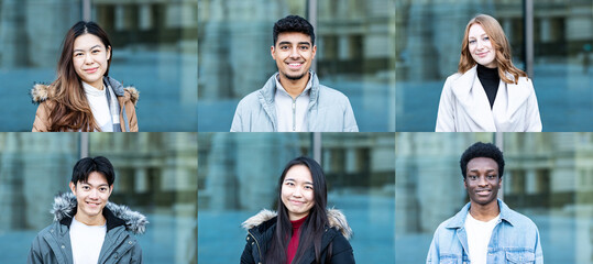 Happy multiethnic people portraits collection
