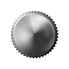 Knurled screw metal realistic, top view. Bolt with a grey knurled head isolated. Macro closeup metal wares. png - obrazy, fototapety, plakaty