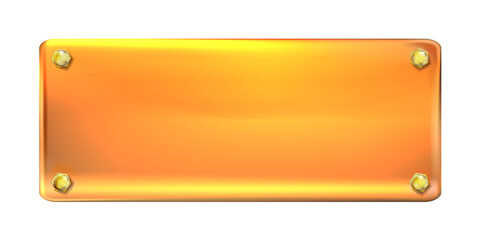 Realistic rectangular golden plate with gold screws. png