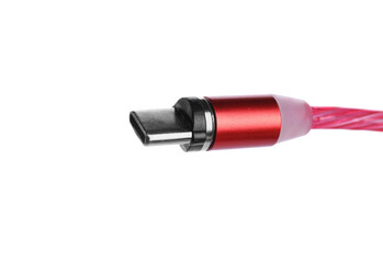 Red USB cable with type C connector isolated on white