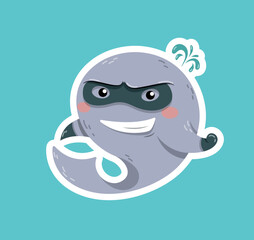 Cute superhero dolphin icon. Sea animal wearing mask and gloves with super strength. Graphic element for printing on fabric. Fictional character, fairy tale and dream. Cartoon flat vector illustration