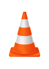 Orange realistic traffic cone with white and orange stripes isolated. Png