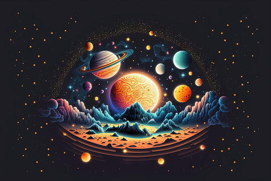 Universe in the night sky. Generative AI