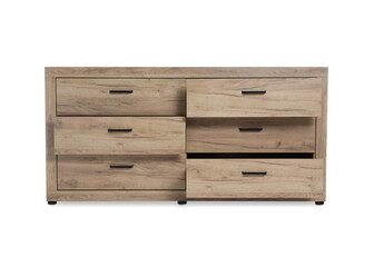 New wooden chest of drawers isolated on white