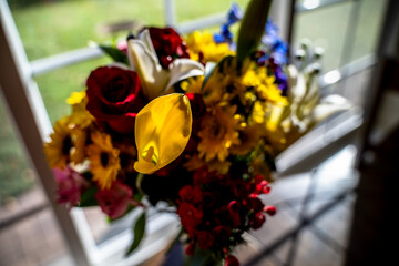 Colorful Flower Bouquet on Table Near Bright Window