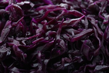 Tasty red cabbage sauerkraut as background, closeup