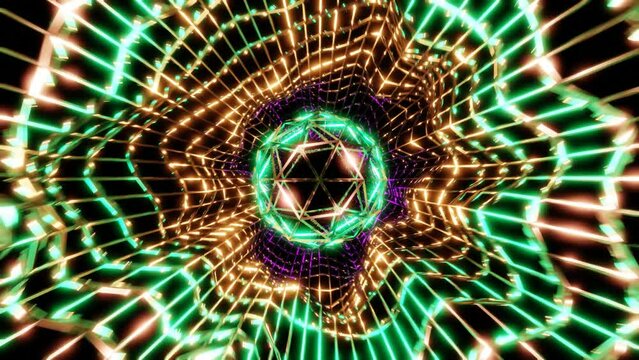 vj loop synth pop retro background cyber orb in space tunnel 3d background. 4k footage