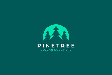 Pine and Cedar Tree Forest Green Moon Light Logo