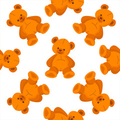 Teddy bear seamless pattern. Happy cute Toy Bear. Design for textile, fabric, gift paper. Vector