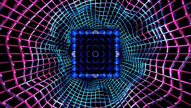 rotating blue cube in space grid vj loop background template. High quality 4k footage