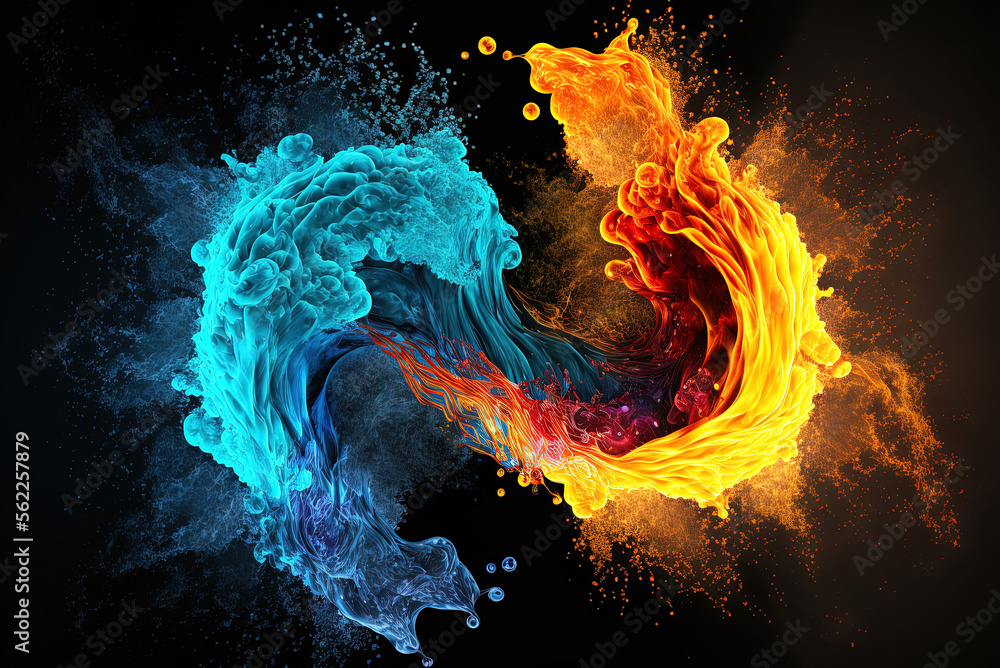 Poster abstract pattern of a fireball and a waterfall generative ai