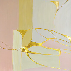 Abstract artwork of gold, pink, and cream colors on canvas