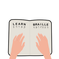 Learn Braille. Reading  Braille code signs with hands.