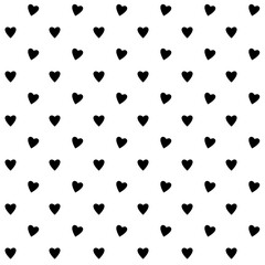 Black hearts shape seamless pattern in diagonal arrangement. Love and romantic monochrome background. Black and white wallpaper.	