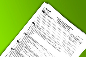 Fototapeta premium Form 8038-TC documentation published IRS USA 41194. American tax document on colored