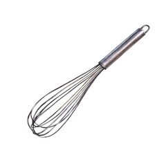 Watercolor whisk isolated on white background. Hand-drawn kitchen equipment for cooking dessert or meal. Handle blender or mixer. Kitchenware clipart for cookbook sticker or wallpaper. Tool for food