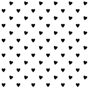 Black hearts shape seamless pattern in diagonal arrangement. Love and romantic monochrome background. Black and white wallpaper.	