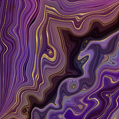 modern abstract background. Artificial purple agate texture with golden veins. Trendy marbling wallpaper - obrazy, fototapety, plakaty
