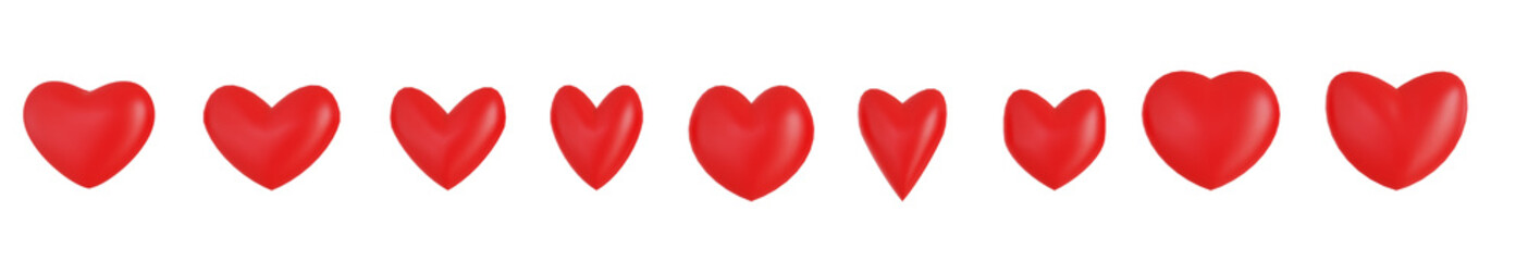 Graphic Element Set: Red Hearts (PNG 3D Rendering)