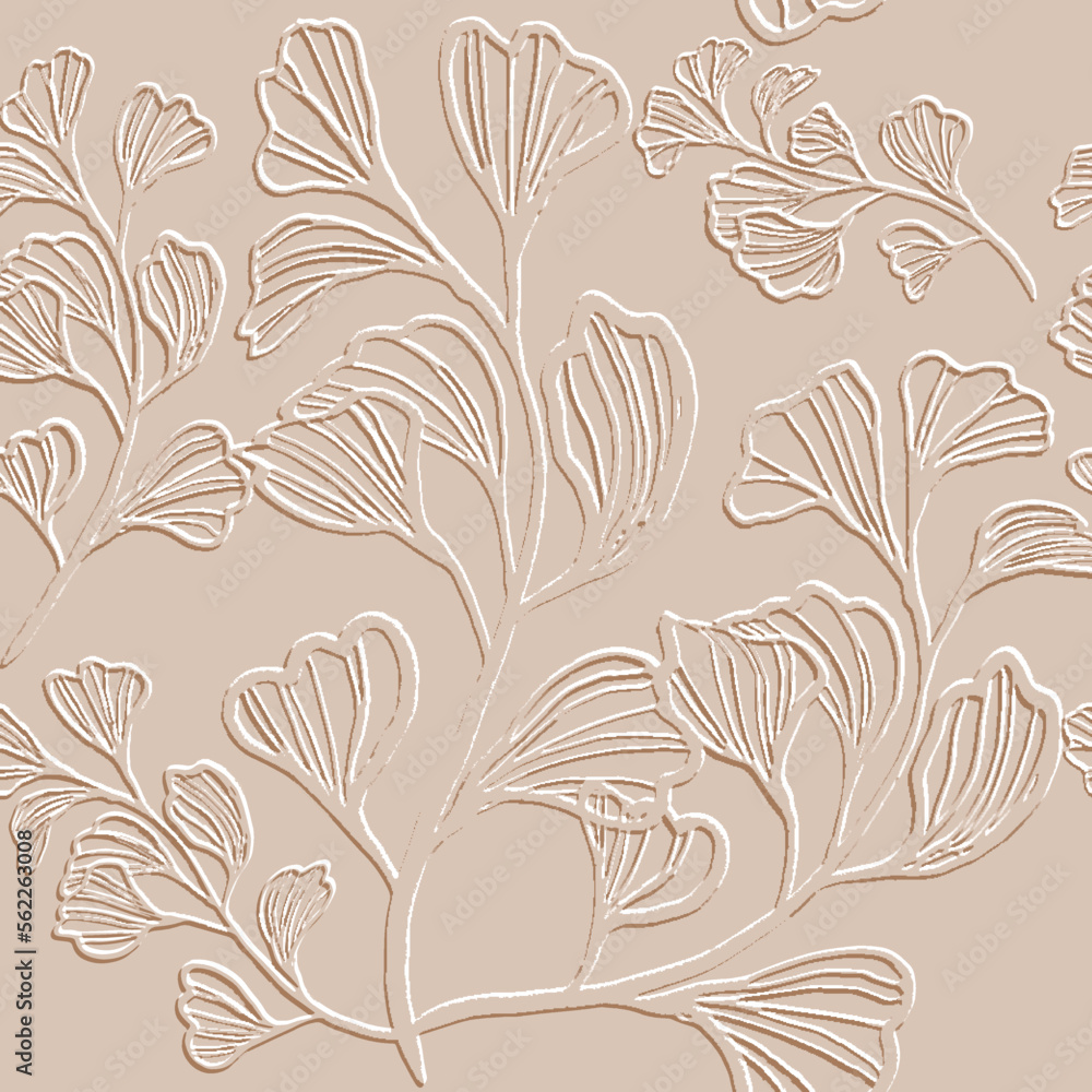 Canvas Prints 3d embossed lines floral seamless pattern. textured beautiful flowers relief background. repeat embo