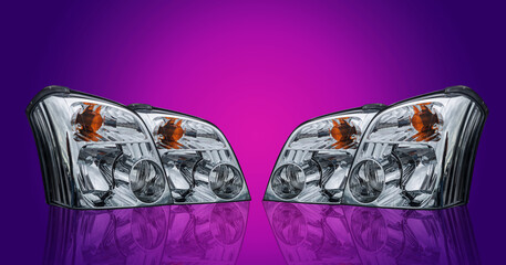 car headlights, red car taillights, technology, isolated from a white background parts clipping part.